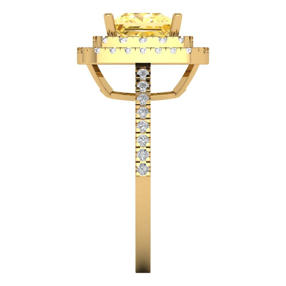 2.07 cttw Zirconia Simulated Yellow Diamond Hidden Halo Engagement Ring - Solid Yellow Gold (VVS1, Princess Cut,6.5mm)