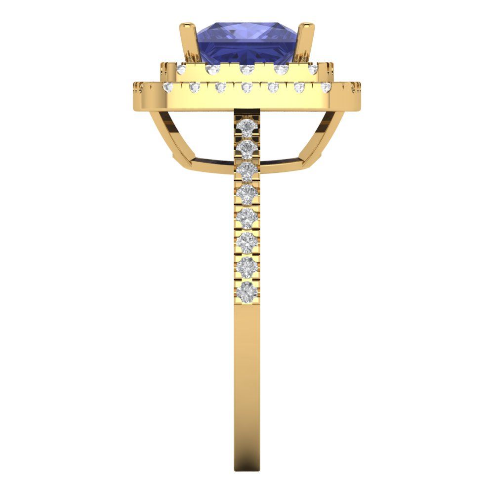 2.07 cttw Simulated Tanzanite Hidden Halo Engagement Ring - Solid Yellow Gold (VVS1, Princess Cut,6.5mm)