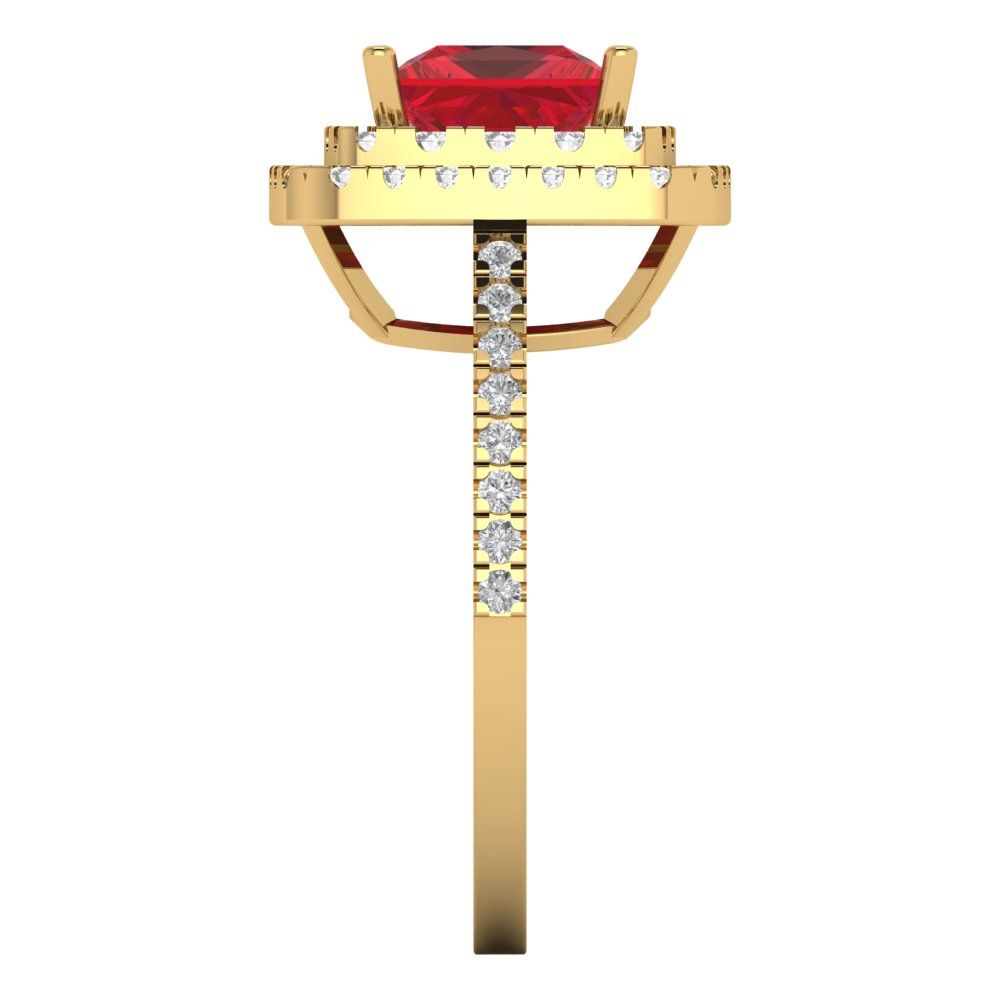 2.07 cttw Simulated Pink Tourmaline Hidden Halo Engagement Ring - Solid Yellow Gold (VVS1, Princess Cut,6.5mm)