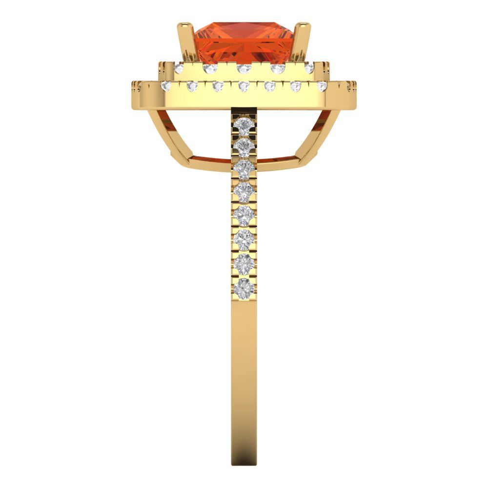 2.07 cttw Zirconia Simulated Red Diamond Hidden Halo Engagement Ring - Solid Yellow Gold (VVS1, Princess Cut,6.5mm)