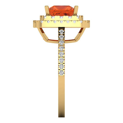 2.07 cttw Zirconia Simulated Red Diamond Hidden Halo Engagement Ring - Solid Yellow Gold (VVS1, Princess Cut,6.5mm)