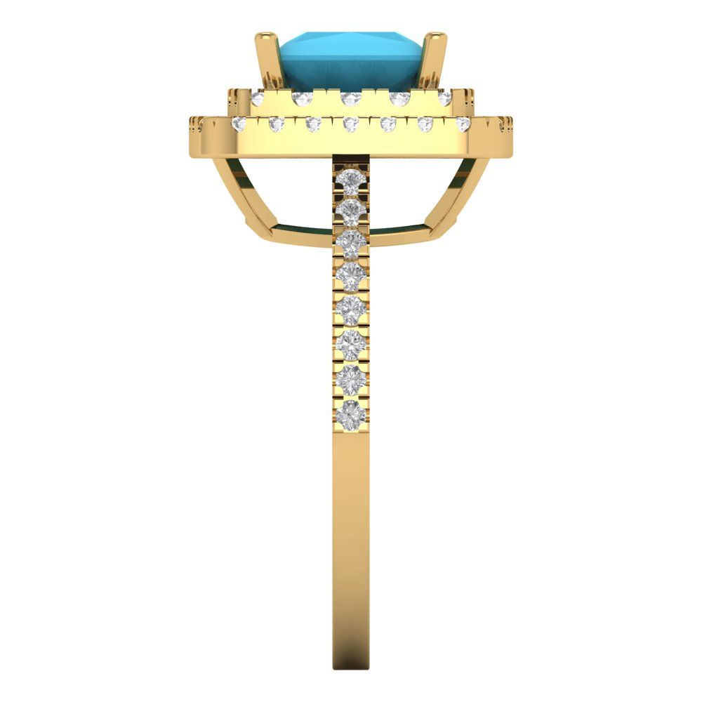 2.07 cttw Simulated Turquoise Hidden Halo Engagement Ring - Solid Yellow Gold (VVS1, Princess Cut,6.5mm)
