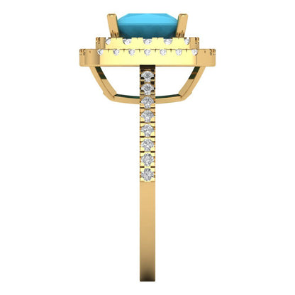 2.07 cttw Simulated Turquoise Hidden Halo Engagement Ring - Solid Yellow Gold (VVS1, Princess Cut,6.5mm)