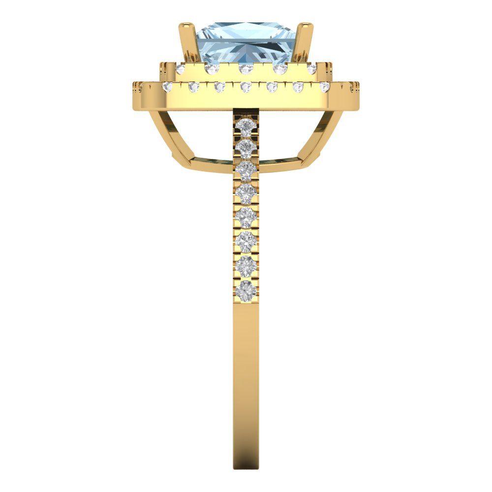 2.07 cttw Zirconia Simulated Blue Diamond Hidden Halo Engagement Ring - Solid Yellow Gold (VVS1, Princess Cut,6.5mm)