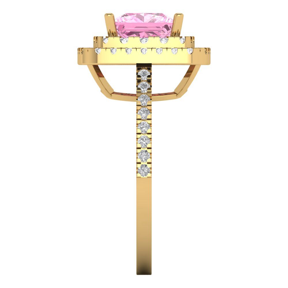 2.07 cttw Zirconia Simulated Pink Diamond Hidden Halo Engagement Ring - Solid Yellow Gold (VVS1, Princess Cut,6.5mm)