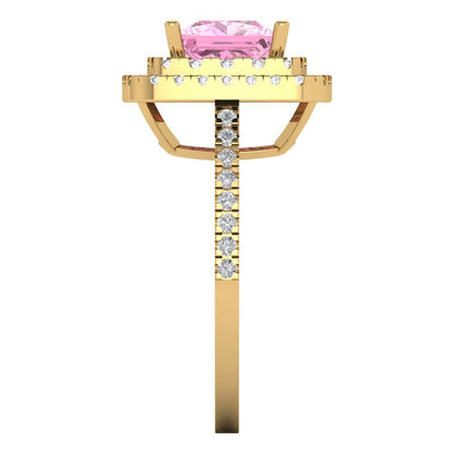 2.07 cttw Zirconia Simulated Pink Diamond Hidden Halo Engagement Ring - Solid Yellow Gold (VVS1, Princess Cut,6.5mm)