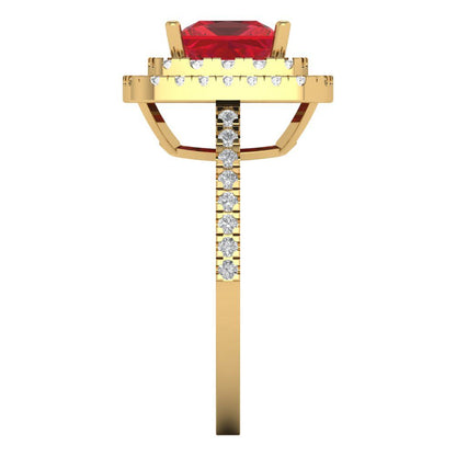 2.07 cttw Simulated Ruby Hidden Halo Engagement Ring - Solid Yellow Gold (VVS1, Princess Cut,6.5mm)