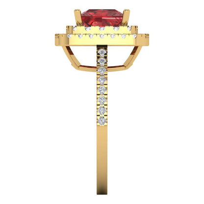 2.07 cttw Natural Garnet Hidden Halo Engagement Ring - Solid Yellow Gold (VVS1, Princess Cut,6.5mm)