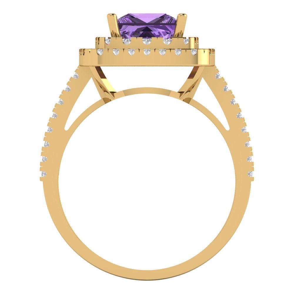2.07 cttw Simulated Alexandrite Hidden Halo Engagement Ring - Solid Yellow Gold (VVS1, Princess Cut,6.5mm)