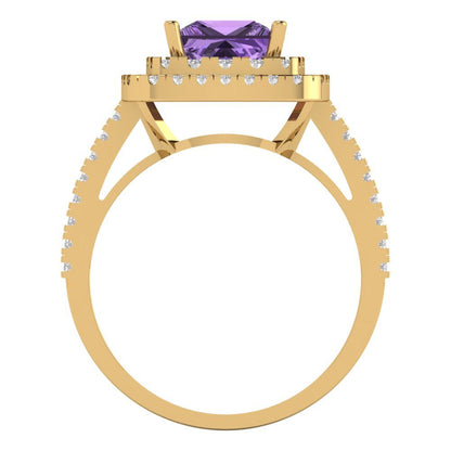2.07 cttw Simulated Alexandrite Hidden Halo Engagement Ring - Solid Yellow Gold (VVS1, Princess Cut,6.5mm)