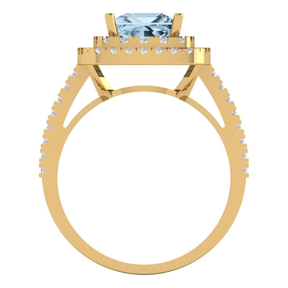 2.07 cttw Natural Sky Blue Topaz Hidden Halo Engagement Ring - Solid Yellow Gold (VVS1, Princess Cut,6.5mm)