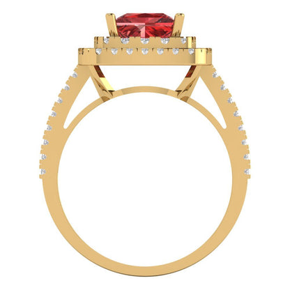 2.07 cttw Natural Garnet Hidden Halo Engagement Ring - Solid Yellow Gold (VVS1, Princess Cut,6.5mm)