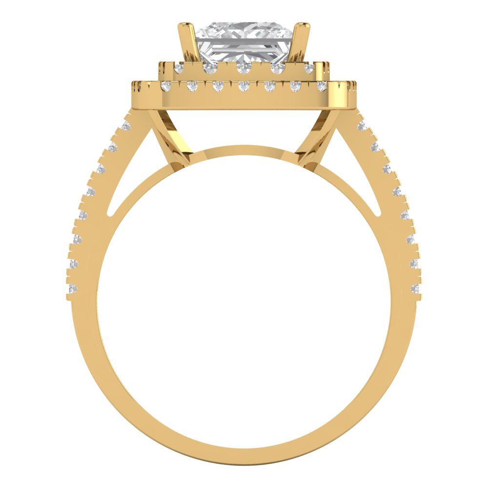 2.07 cttw Moissanite Hidden Halo Engagement Ring - Solid Yellow Gold (VVS1, Princess Cut,6.5mm)