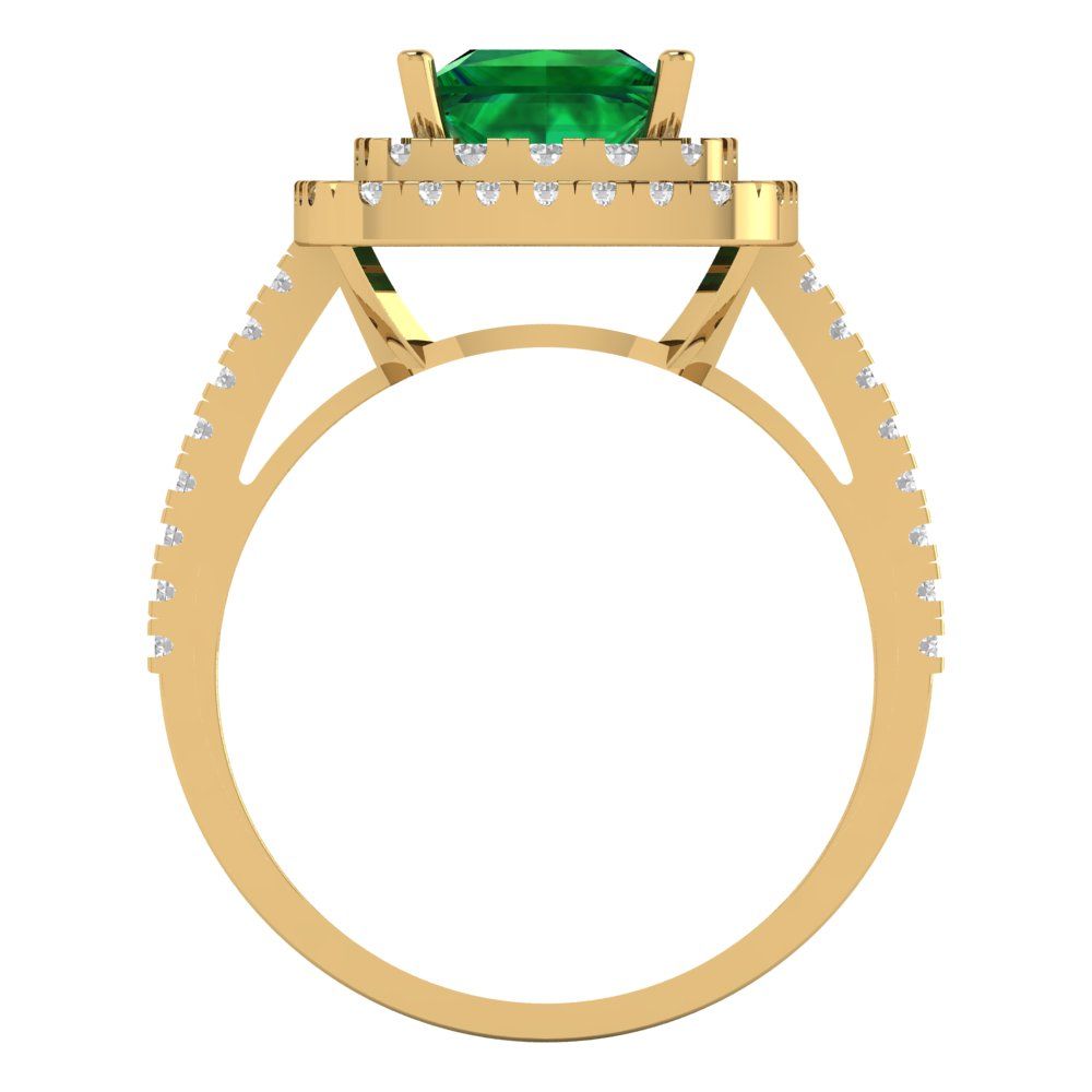2.07 cttw Simulated Emerald Hidden Halo Engagement Ring - Solid Yellow Gold (VVS1, Princess Cut,6.5mm)