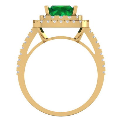 2.07 cttw Simulated Emerald Hidden Halo Engagement Ring - Solid Yellow Gold (VVS1, Princess Cut,6.5mm)