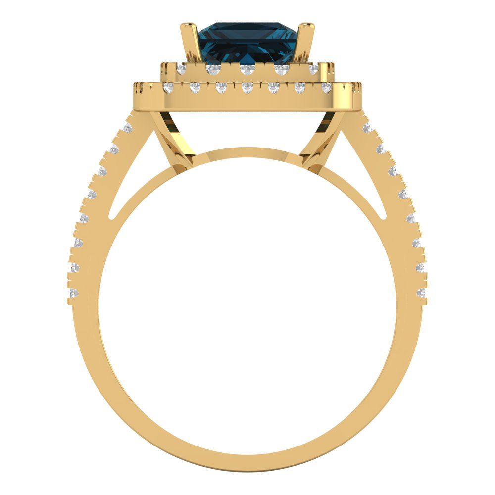 2.07 cttw Natural London Blue Topaz Hidden Halo Engagement Ring - Solid Yellow Gold (VVS1, Princess Cut,6.5mm)
