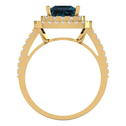 2.07 cttw Natural London Blue Topaz Hidden Halo Engagement Ring - Solid Yellow Gold (VVS1, Princess Cut,6.5mm)