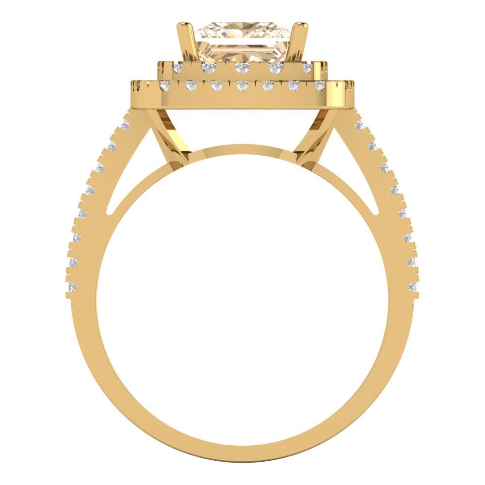 2.07 cttw Natural Morganite Hidden Halo Engagement Ring - Solid Yellow Gold (VVS1, Princess Cut,6.5mm)