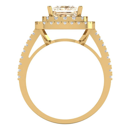 2.07 cttw Natural Morganite Hidden Halo Engagement Ring - Solid Yellow Gold (VVS1, Princess Cut,6.5mm)