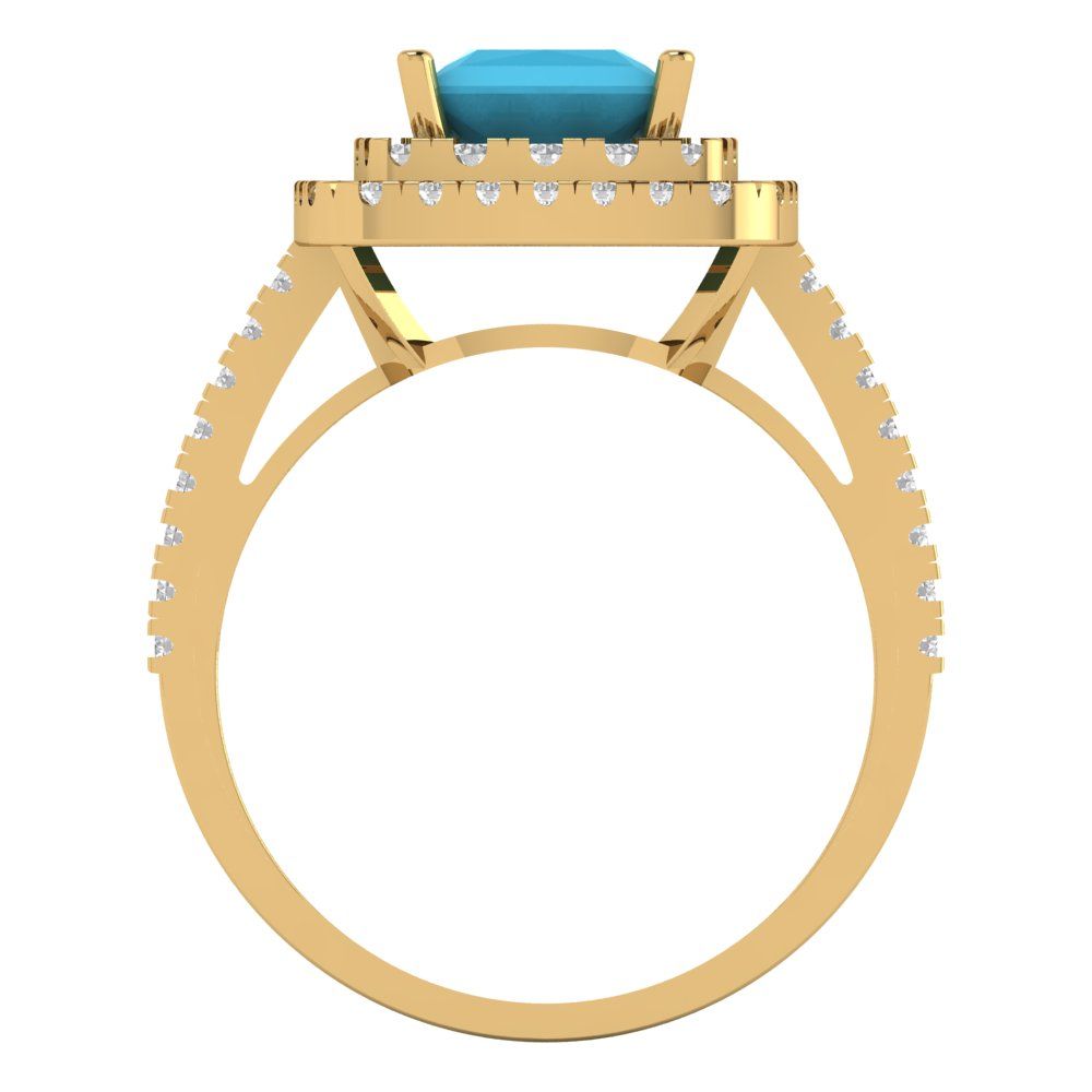 2.07 cttw Simulated Turquoise Hidden Halo Engagement Ring - Solid Yellow Gold (VVS1, Princess Cut,6.5mm)