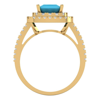 2.07 cttw Simulated Turquoise Hidden Halo Engagement Ring - Solid Yellow Gold (VVS1, Princess Cut,6.5mm)