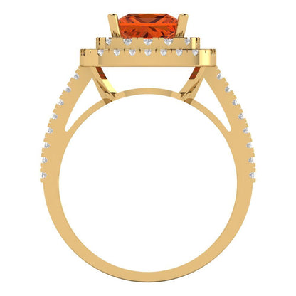2.07 cttw Simulated Pink Tourmaline Hidden Halo Engagement Ring - Solid Yellow Gold (VVS1, Princess Cut,6.5mm)