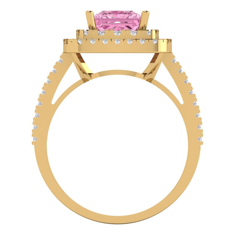 2.07 cttw Zirconia Simulated Pink Diamond Hidden Halo Engagement Ring - Solid Yellow Gold (VVS1, Princess Cut,6.5mm)