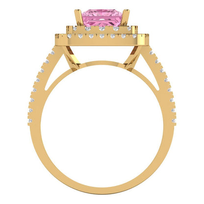 2.07 cttw Zirconia Simulated Pink Diamond Hidden Halo Engagement Ring - Solid Yellow Gold (VVS1, Princess Cut,6.5mm)