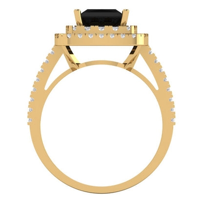 2.07 cttw Natural Onyx Hidden Halo Engagement Ring - Solid Yellow Gold (VVS1, Princess Cut,6.5mm)