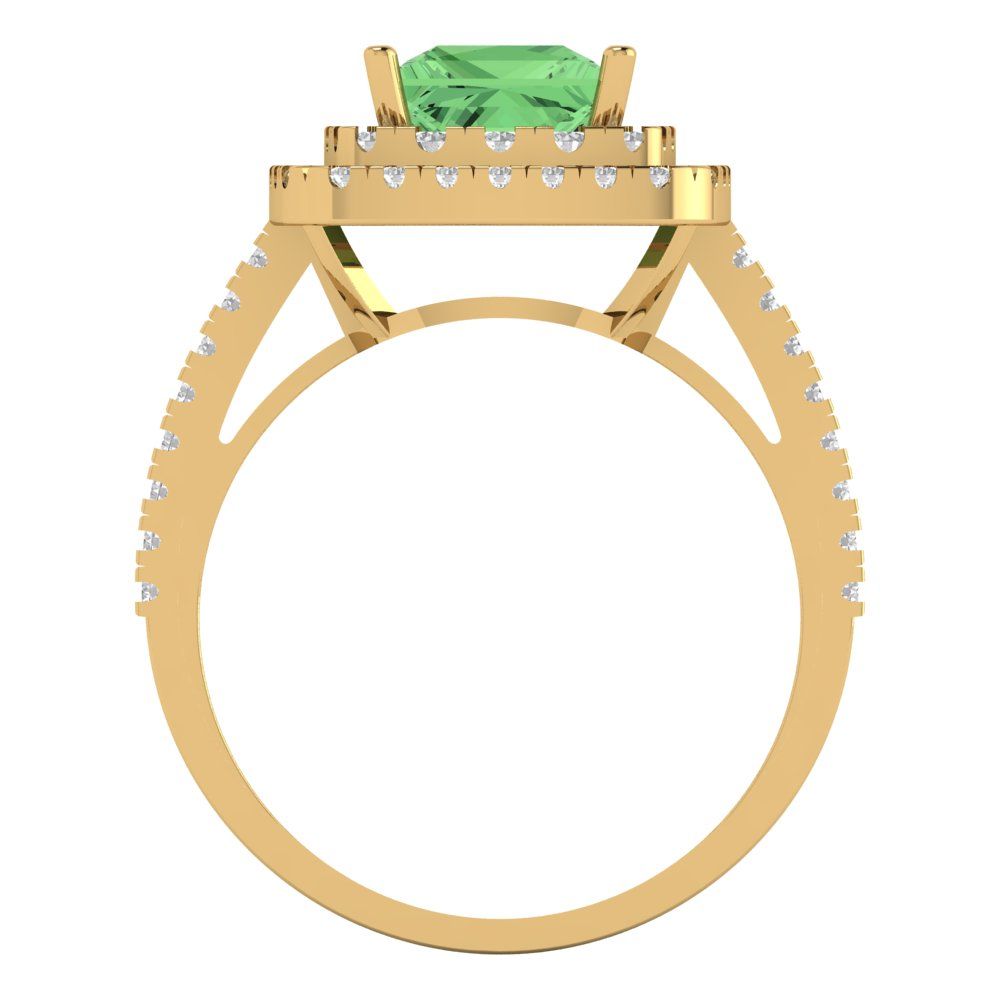 2.07 cttw Zirconia Simulated Green Diamond Hidden Halo Engagement Ring - Solid Yellow Gold (VVS1, Princess Cut,6.5mm)
