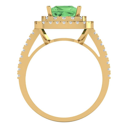 2.07 cttw Zirconia Simulated Green Diamond Hidden Halo Engagement Ring - Solid Yellow Gold (VVS1, Princess Cut,6.5mm)