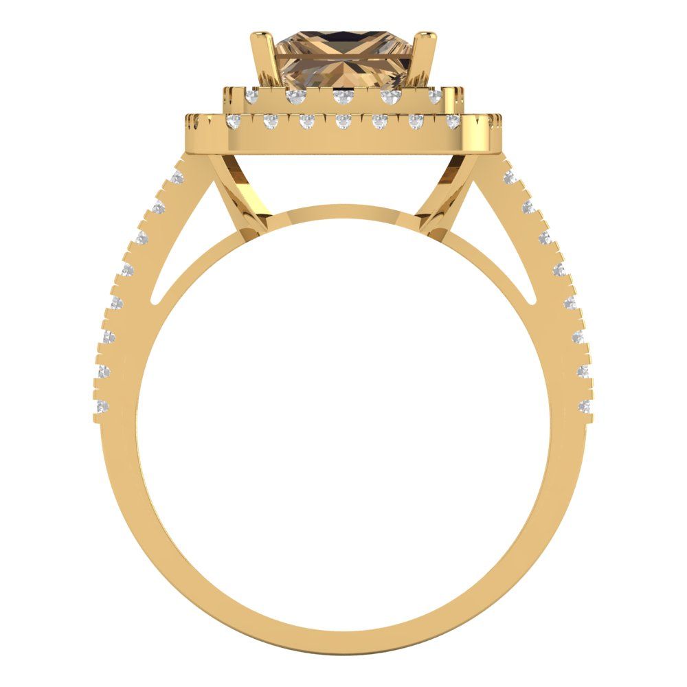 2.07 cttw Zirconia Simulated Champagne Diamond Hidden Halo Engagement Ring - Solid Yellow Gold (VVS1, Princess Cut,6.5mm)