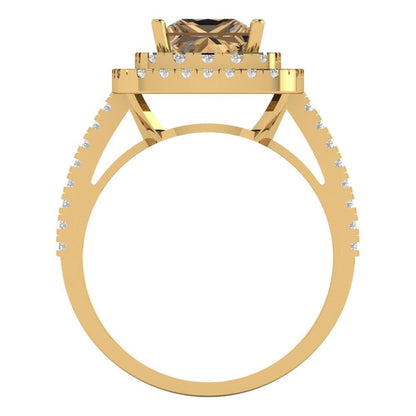 2.07 cttw Zirconia Simulated Champagne Diamond Hidden Halo Engagement Ring - Solid Yellow Gold (VVS1, Princess Cut,6.5mm)