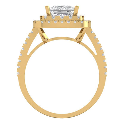 2.07 cttw Zirconia Simulated Diamond Hidden Halo Engagement Ring - Solid Yellow Gold (VVS1, Princess Cut,6.5mm)
