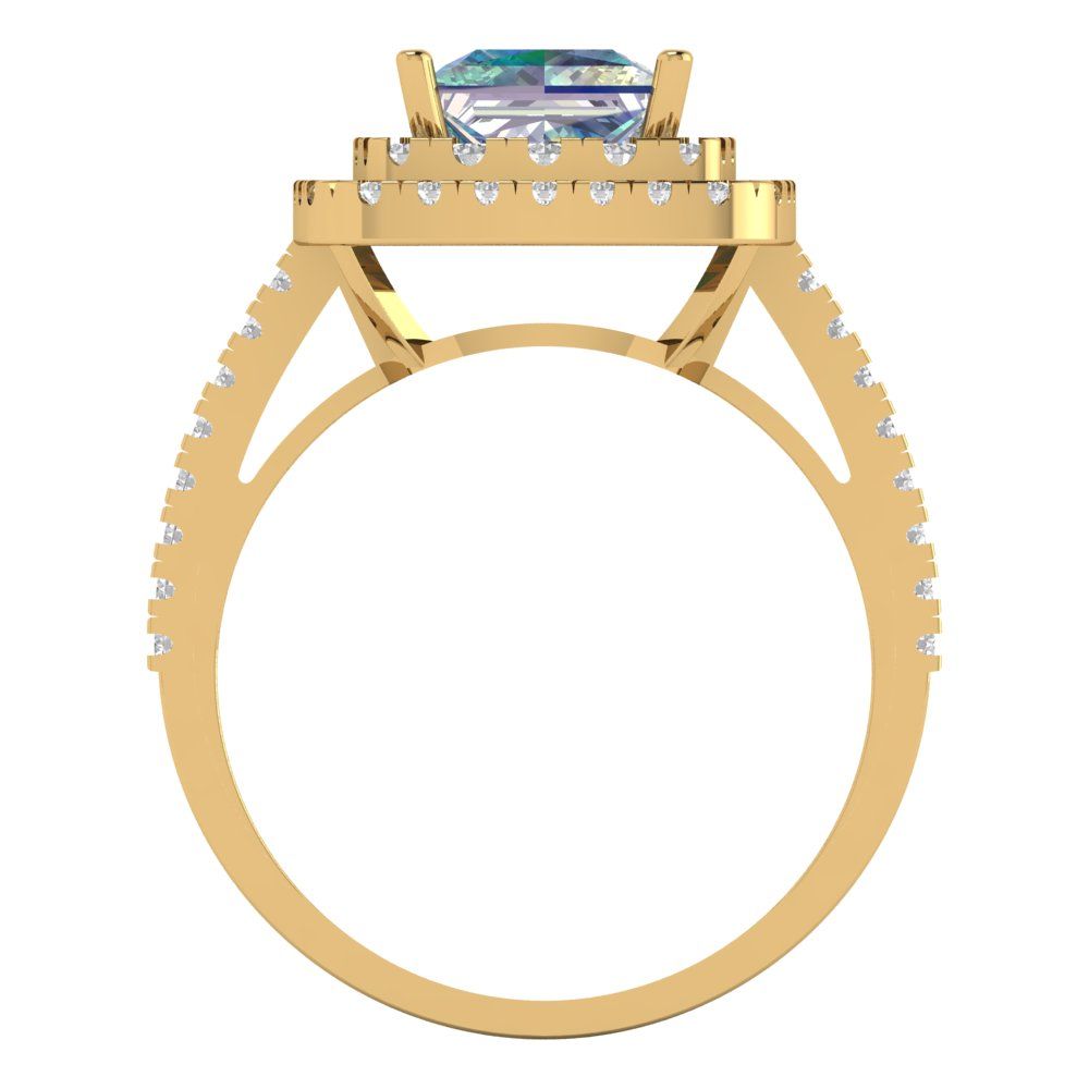 2.07 cttw Blue Moissanite Hidden Halo Engagement Ring - Solid Yellow Gold (VVS1, Princess Cut,6.5mm)