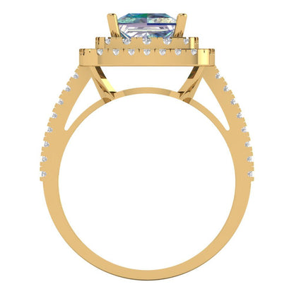 2.07 cttw Blue Moissanite Hidden Halo Engagement Ring - Solid Yellow Gold (VVS1, Princess Cut,6.5mm)