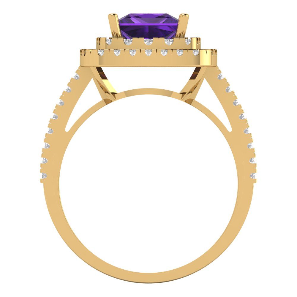 2.07 cttw Natural Amethyst Hidden Halo Engagement Ring - Solid Yellow Gold (VVS1, Princess Cut,6.5mm)