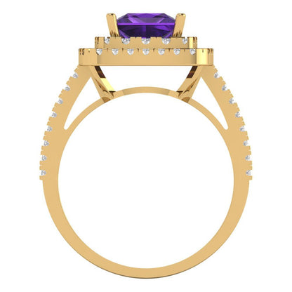 2.07 cttw Natural Amethyst Hidden Halo Engagement Ring - Solid Yellow Gold (VVS1, Princess Cut,6.5mm)