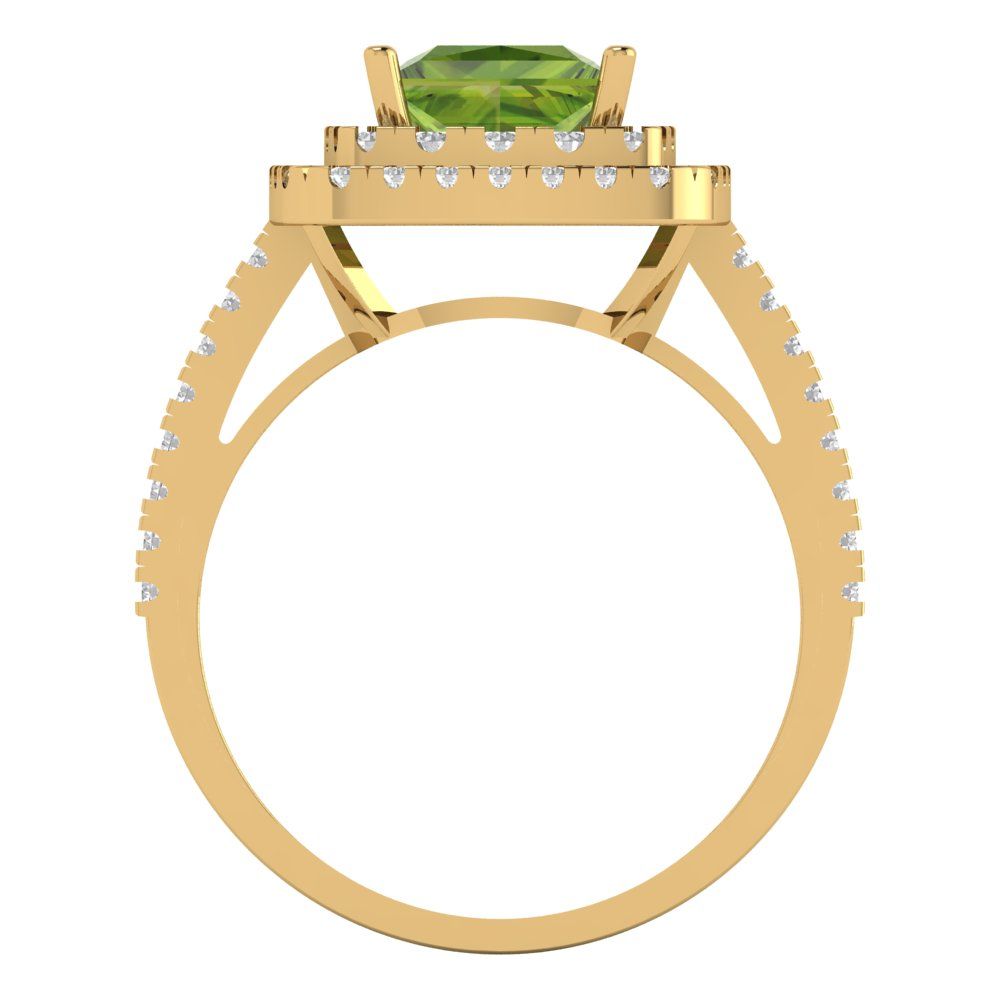 2.07 cttw Natural Peridot Hidden Halo Engagement Ring - Solid Yellow Gold (VVS1, Princess Cut,6.5mm)