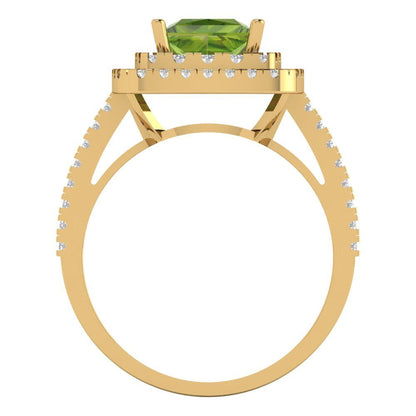 2.07 cttw Natural Peridot Hidden Halo Engagement Ring - Solid Yellow Gold (VVS1, Princess Cut,6.5mm)