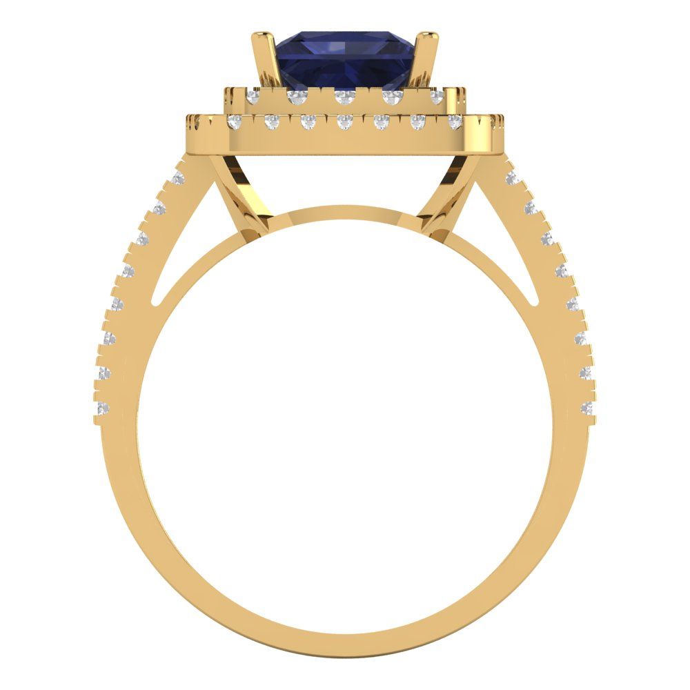 2.07 cttw Simulated Blue Sapphire Hidden Halo Engagement Ring - Solid Yellow Gold (VVS1, Princess Cut,6.5mm)