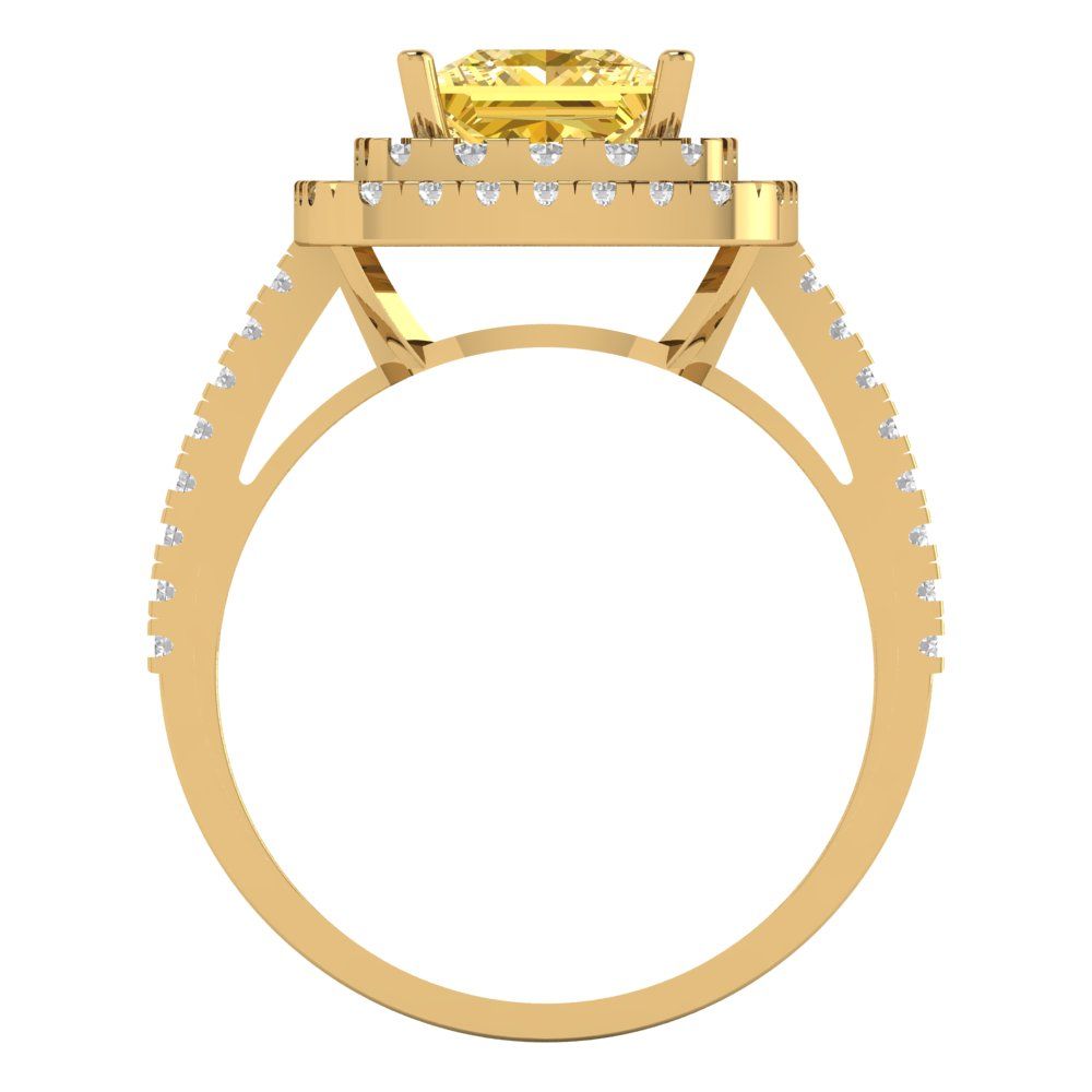 2.07 cttw Zirconia Simulated Yellow Diamond Hidden Halo Engagement Ring - Solid Yellow Gold (VVS1, Princess Cut,6.5mm)