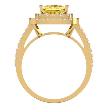 2.07 cttw Zirconia Simulated Yellow Diamond Hidden Halo Engagement Ring - Solid Yellow Gold (VVS1, Princess Cut,6.5mm)