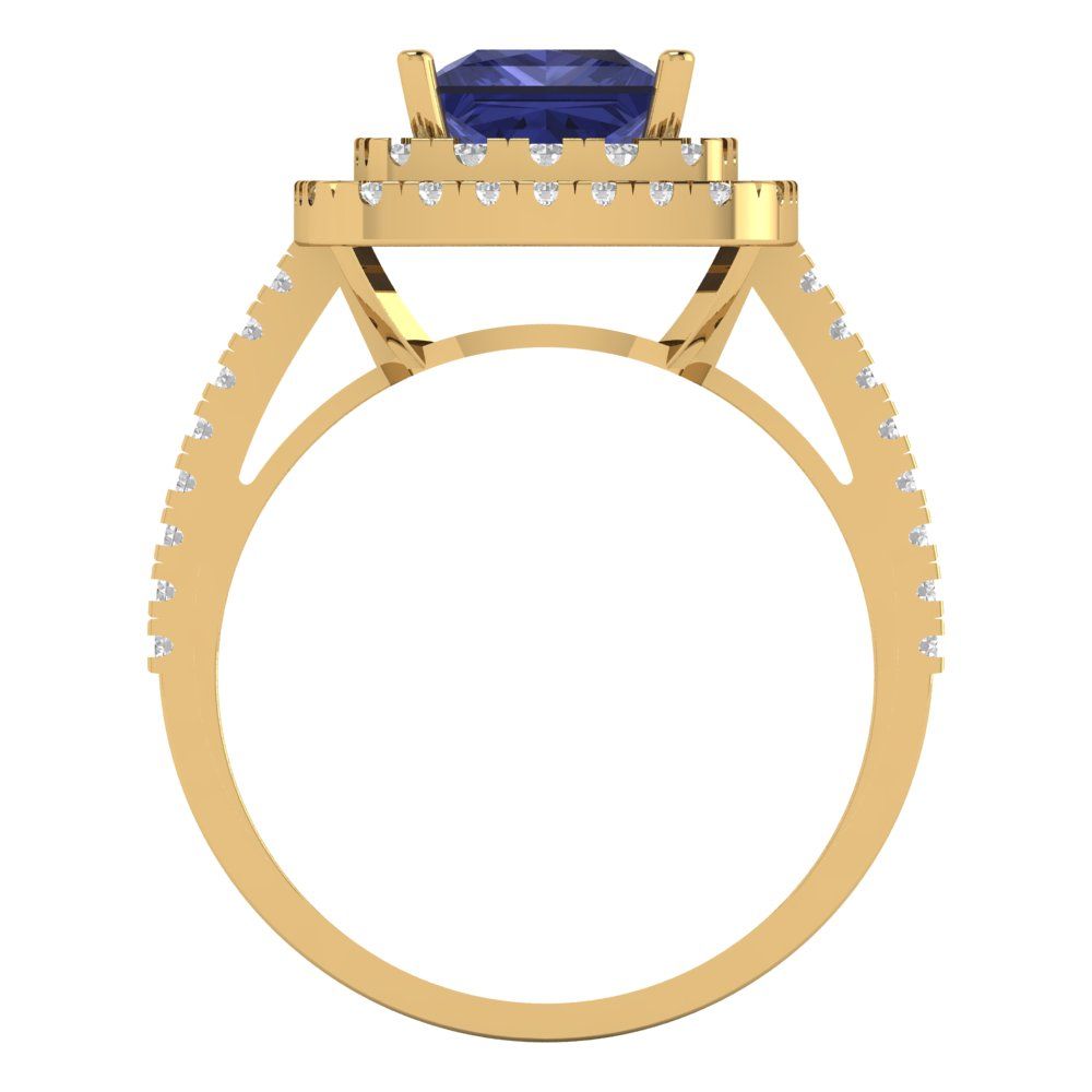 2.07 cttw Simulated Tanzanite Hidden Halo Engagement Ring - Solid Yellow Gold (VVS1, Princess Cut,6.5mm)