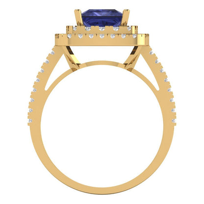 2.07 cttw Simulated Tanzanite Hidden Halo Engagement Ring - Solid Yellow Gold (VVS1, Princess Cut,6.5mm)