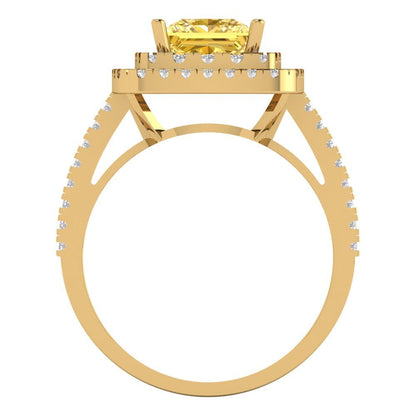 2.07 cttw Natural Citrine Hidden Halo Engagement Ring - Solid Yellow Gold (VVS1, Princess Cut,6.5mm)