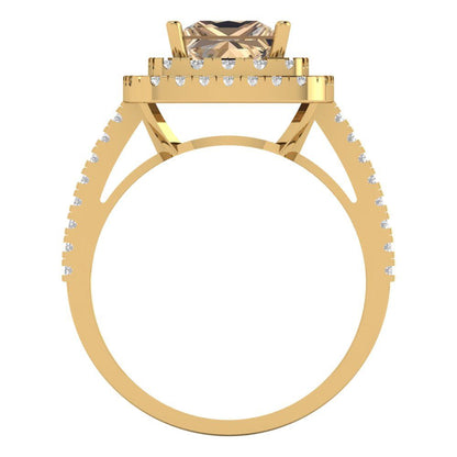 2.07 cttw Yellow Moissanite Hidden Halo Engagement Ring - Solid Yellow Gold (VVS1, Princess Cut,6.5mm)