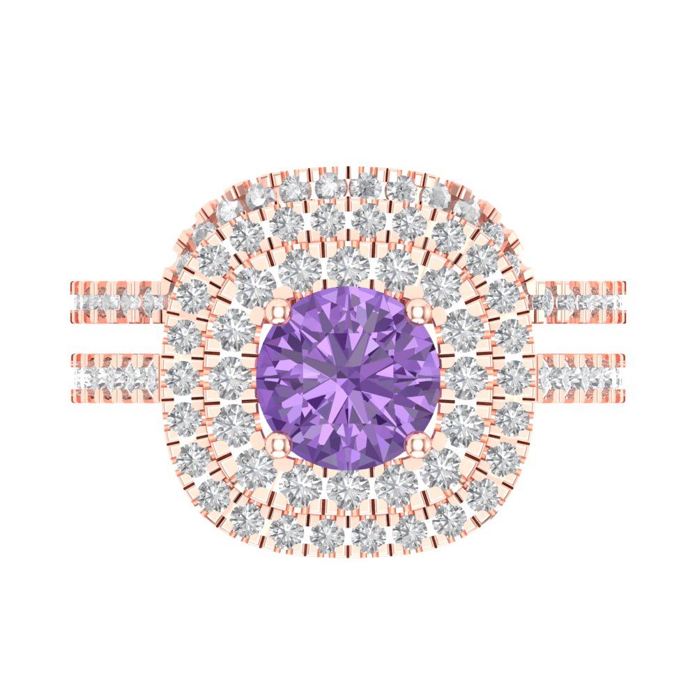 1.7825 cttw Round Cut Simulated Alexandrite Bridal Set - Solid Rose Gold Engagement Ring & Wedding Band