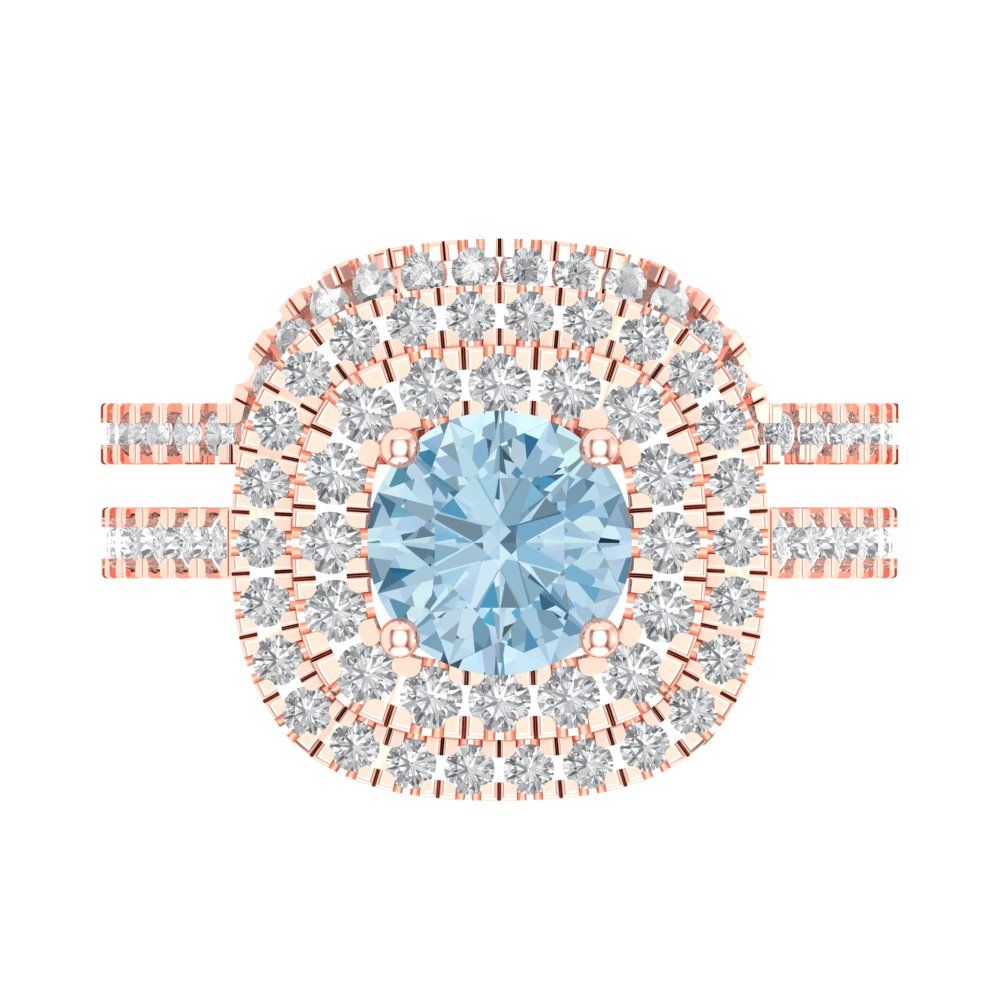 1.7825 cttw Round Cut Natural Sky Blue Topaz Bridal Set - Solid Rose Gold Engagement Ring & Wedding Band