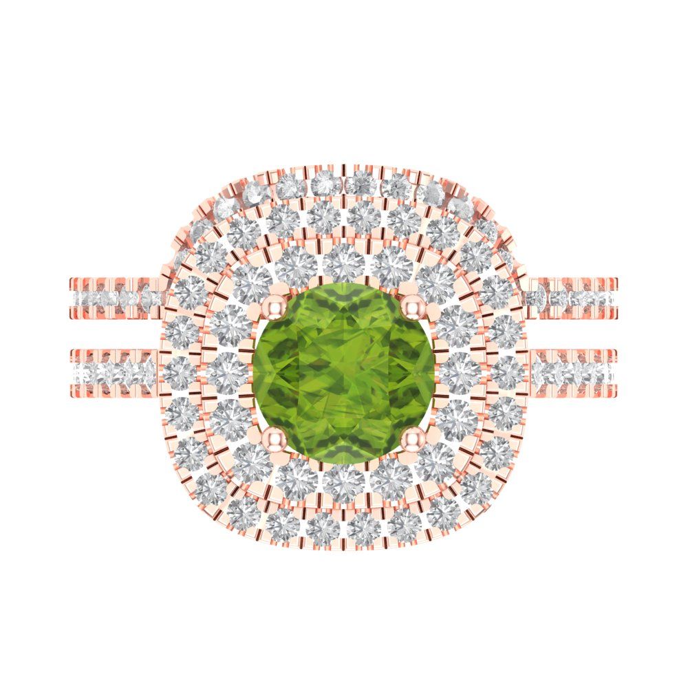 1.7825 cttw Round Cut Natural Peridot Bridal Set - Solid Rose Gold Engagement Ring & Wedding Band